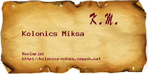 Kolonics Miksa névjegykártya
